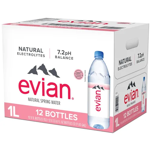 Vista 14 de Evian Agua de manantial natural, botella de 1 L, 12