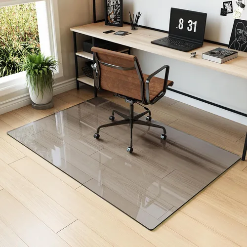 Vista 17 de Koonmi Tapete para silla de vidrio templado para suelos de madera dura y alfombras, 30" x 48" gris, protector de piso de oficina de servicio pesado