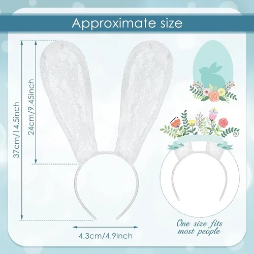 Vista 2 de Paquete de 2 diademas de encaje para mujer diseño de orejas de conejo color blanco para mujeres adultos niñas niños Pascua fiesta de máscaras