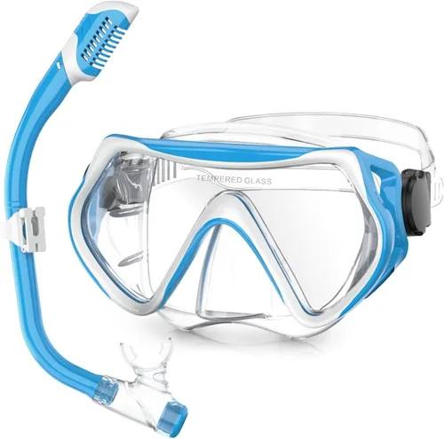 Vista 26 de Snorkeling Gear, Dry Snorkel Set180° Panoramic Wide View,Anti-Fog Scuba Diving Mask, Professional Snorkeling Gear for Free Breathing, Swimming