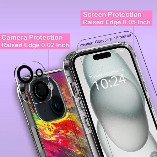 Vista 4 de Funda transparente antiamarillamiento para iPhone 15, 6.1 pulgadas, protección contra caídas de grado militar de 6.6 pies, delgada a prueba