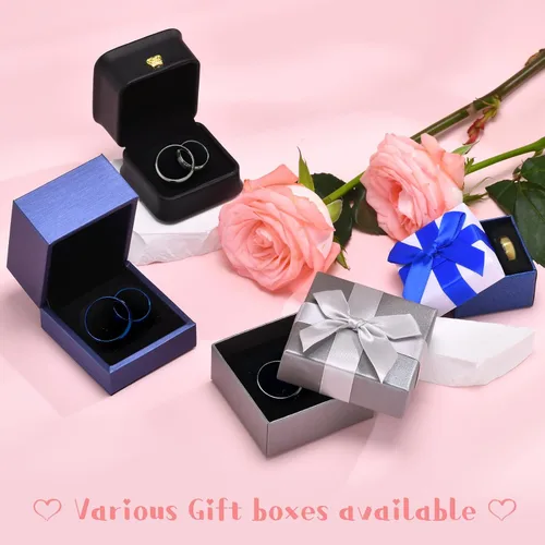 Vista 6 de Juego de anillos de boda negros para él y ella, anillos grabados para hombre, bandas de clase para hombres y mujeres, anillos personalizados