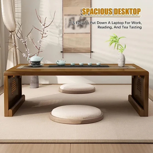 Vista 5 de Mesa de Centro Mesa de centro para sala de estar, mesa de café plegable con diseño de ventana panorámica, mesa de té baja japonesa para sentarse