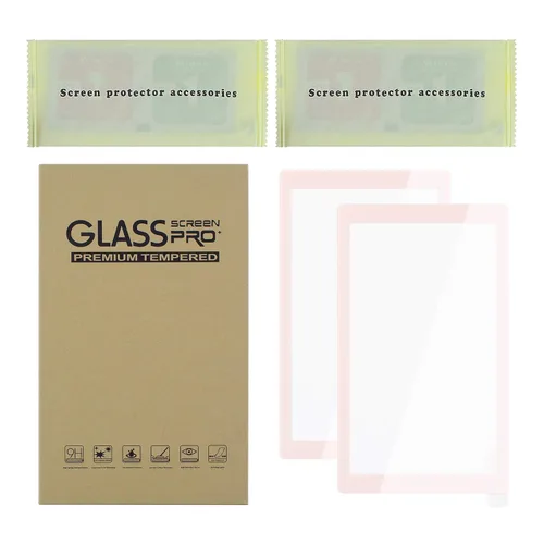 Vista 9 de eXtremeRate 2 Pack Cherry Blossoms Pink Border Transparent HD Clear Protector Film, Tempered Glass Screen Protector for Nintendo Switch Lite