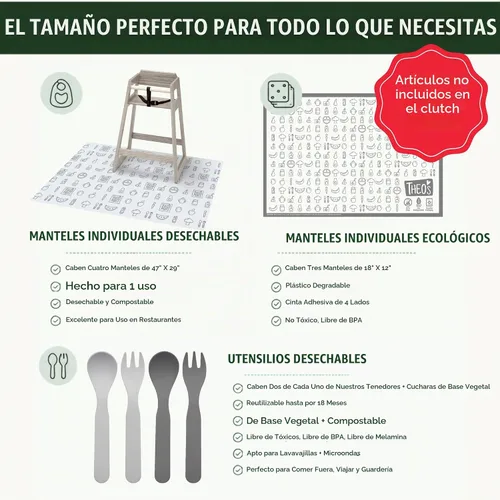 Vista 8 de THEO'S Embrague de suministros de destete LED para bebés, se adapta a los elementos esenciales de la comida e incluye trabillas para utensilios