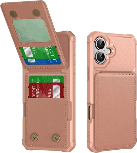 Vista 93 de Dteck Funda para iPhone 16 de 6.1 pulgadas 2024, funda de piel sintética con cierre de botón magnético, ranuras para tarjetas de crédito, función