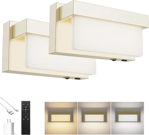 Vista 10 de Aplique de pared de batería cromado con interruptor de encendido/apagado, lámpara de pared LED de 8 pulgadas, pantalla acrílica, lámpara de pared