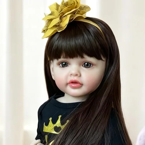 Vista 3 de iCradle - Muñeca realista de 22 pulgadas, muñeca de princesa recién nacida de vinilo de cuerpo completo con pelo largo, posable, para niños a partir