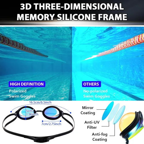 Vista 6 de Landhoow 3 gafas de natación para adultos para hombres y mujeres, anti UV, antiniebla, con espejo de carrera con 6 puentes nasales y 3 correas