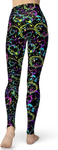 Vista 2 de sissycos - Leggings suaves como la seda y elásticos para mujer, con estampado salpicado artístico y estilo de años ochenta