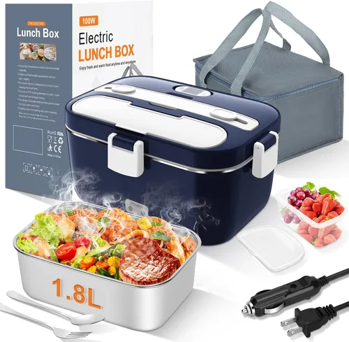 Vista 11 de DUPASU Fiambrera eléctrica calentador de alimentos: Fiambrera térmica de 100 W para adultos, lonchera portátil de calentamiento rápido de 1.8 L