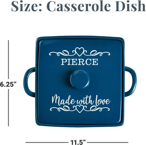 Vista 5 de Let's Make Memories Cazuela de gres personalizada hecha con amor, utensilios de cocina, para ella, azul marino