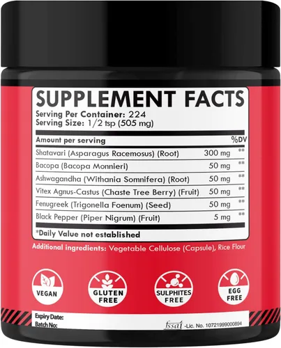 Vista 7 de Mecisco Polvo Shatavari orgánico 6 en 1, mezclado con raíz de Shatavari, Bacopa Monnieri, raíz de Ashwagandha, bayas de Vitex, fenogreco y pimienta