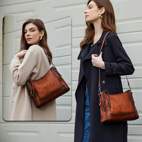 Vista 2 de Iswee Bolsos cruzados de cuero para mujer, bolso de hombro mediano Hobo de piel auténtica, carteras y bolsos