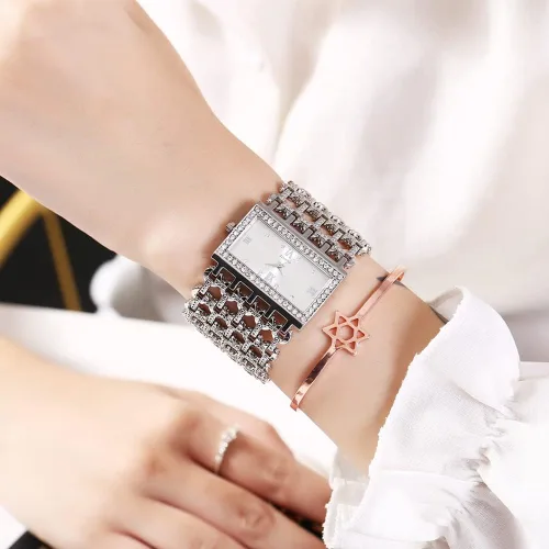 Vista 5 de Weicam Reloj de pulsera de cuarzo analógico con esfera cuadrada de cristal de lujo para mujeres y niñas