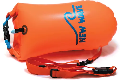 Vista 3 de New Wave Swim Buoy para nadadores y triatletas en aguas abiertas - Flotador ligero y visible para entrenamiento y carreras seguras - Nylon TPU