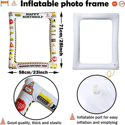 Vista 2 de 1 pieza de temática de construcción inflable para cabina de fotos selfie, camión volquete gigante, excavadora, grúa, zona excavadora, fiesta, marco