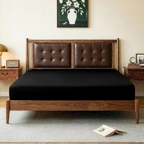 Vista 6 de Sábana ajustable Lirex, tamaño individual XL 100% algodón 300 hilos, transpirable y suave, color negro, 100x190cm