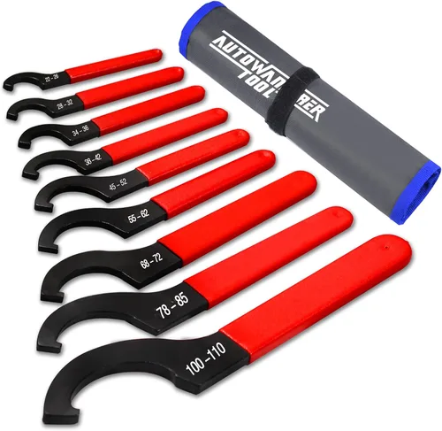 Vista 8 de 9 piezas de juego de llaves de amortiguador enrollable, llave de choque ajustable universal de acero al carbono para la mayoría de ajustes de choque