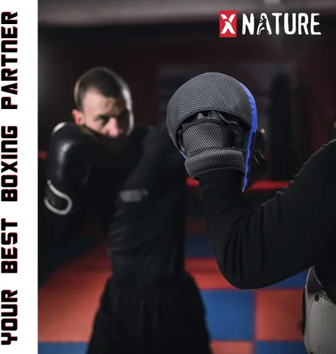 Vista 6 de Xnature Curved Boxing Focus Mitts, MMA Punching Pads, Shock Absorbing Hook & Jab Training Pads for Boxing, Muay Thai & Kickboxing, Martial Arts Azul