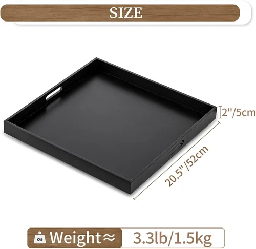 Vista 3 de Hanobe - Bandeja Otomana para Sala de Estar: Moderna Bandeja de Servir Extra Grande Negra Decorativa con Asas de Recorte para Mesa de Café
