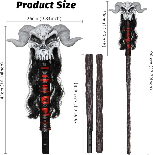 Vista 2 de Servllcell Accesorio de disfraz de mago de brujo para adulto, calavera de plástico, bastón de mago para decoración de Halloween