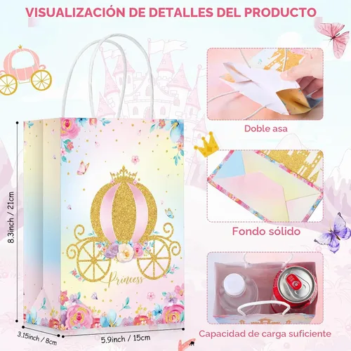 Vista 3 de Sepamoon 24 bolsas de regalos de princesa, con temática de princesa, corona, castillo, con asas, para cumpleaños de niñas y niños, decoraciones