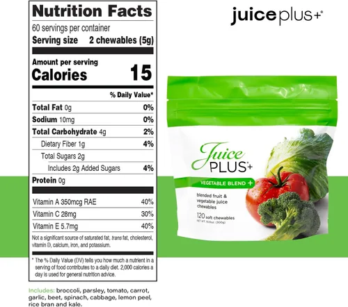 Vista 2 de JuicePlus+ - Mezcla de frutas y verduras masticables suaves – Sabrosas vitaminas veganas en gomitas para adultos y niños – 4 meses de suministro