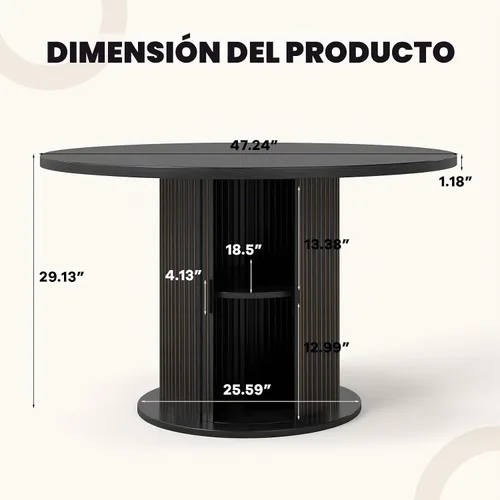 Vista 2 de SoarFlash Mesa de Comedor Redonda de 47 Pulgadas para 4-6, Mesa de Cocina Circular Estilo Granja con Espacio de Almacenamiento, Base de Listones