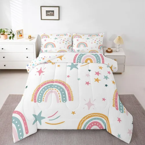 Vista 29 de Erosebridal Juego de edredón arcoíris de 2 piezas, edredón de nube de dibujos animados kawaii iridiscente individual para niños, niñas, mujeres