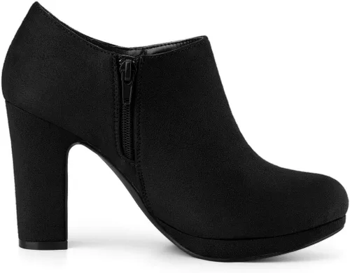 Vista 7 de Allegra K Botines de tacón grueso con plataforma y punta redonda para mujer