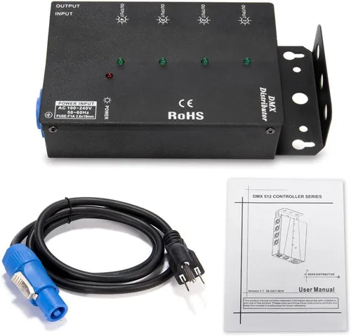 Vista 8 de MFL. Distribuidor de amplificador divisor DMX aislado de 4 vías con salidas de 3 pines