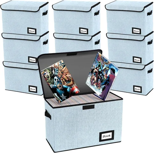 Vista 7 de Caja de Almacenamiento de Cómics, 15.8" X 7.8" X 11.8", Resistente Plegable Contiene 160-180 Cómics Contenedor Organizador Estante