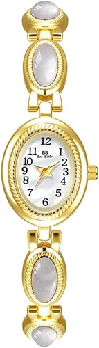 Vista 13 de CARLIEN Reloj de pulsera de cuarzo ovalado para mujer, de lujo, delicado, dorado, plateado, perla y números arábigos, fácil de leer, resistente al