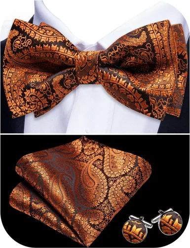 Vista 33 de Barry.Wang Pajarita de Rayas Paisley para Hombre de Seda Preatada Pañuelo de Bolsillo Gemelos Juego Formal Boda Fiesta Graduación