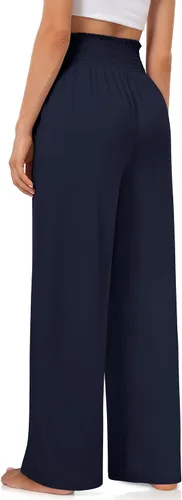 Vista 3 de TARSE Pantalones de yoga de pierna ancha para mujer, con volantes fruncidos, cintura alta, cómodos, pantalones de pijama, casuales, holgados