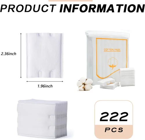 Vista 6 de 200 almohadillas rectangulares de algodón orgánico puro para maquillaje facial sin pelusas, almohadillas de limpieza facial cuadradas, toallitas