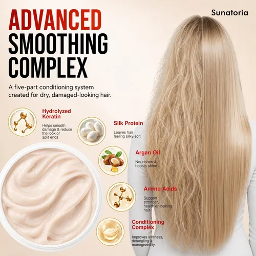 Vista 3 de SUNATORIA 2026 Mascarilla coreana para cabello seco, dañado y encrespado – 8 aminoácidos, queratina hidrolizada, proteína de seda y tratamiento