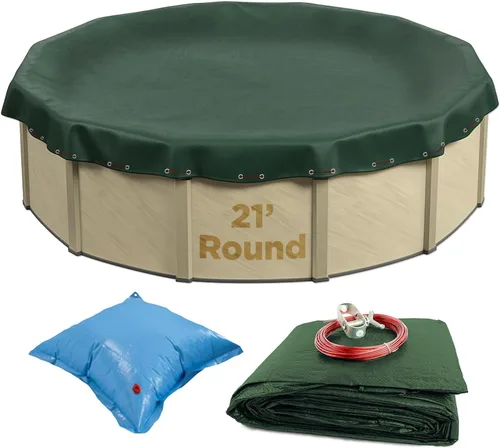 Vista 12 de Buffalo Blizzard Ripstopper - Funda de invierno verde para piscinas redondas sobre el suelo de 12 pies La superposición de 4 pies permite una