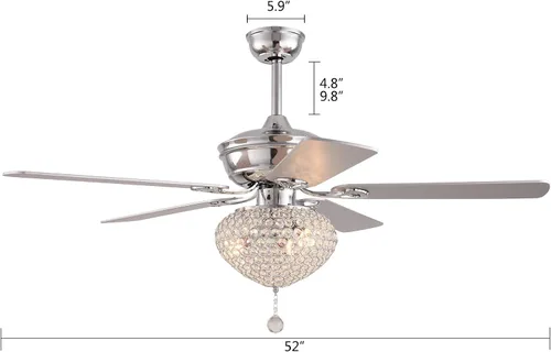 Vista 2 de Ventiladores de techo de 52 pulgadas con luces, moderno ventilador de techo de cristal con control remoto cromado con cuchillas de doble acabado, 3