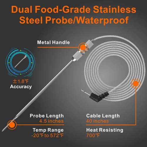 Vista 7 de Termómetro digital recargable y resistente al agua con sonda dual para carne - Termómetro de cocina con pantalla LCD retroiluminada grande