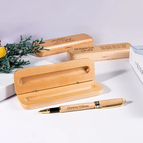 Vista 3 de Bivei Regalo de bolígrafo grabado para mujeres y hombres, juego de bolígrafos y lápices personalizados en madera de arce, juego de 2 bolígrafos