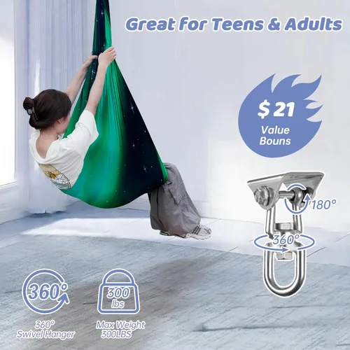Vista 5 de Columpio sensorial para niños y adultos, columpio de terapia de doble capa para interiores y exteriores, columpio para acurrucarse con accesorios