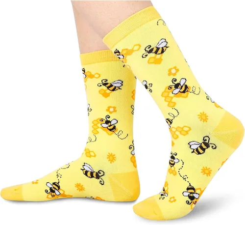 Vista 2 de HAPPYPOP Regalos divertidos de abeja, regalos de dinosaurio para mujeres y niñas, calcetines novedosos con diseño de flamenco y gato para mujer