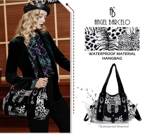 Vista 7 de Angel Barcelo Bolsos de mano de moda espaciosos para mujer, bolsos de hombro para mujer, bolso de cuero lavado