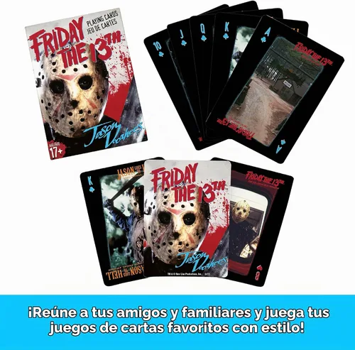 Vista 2 de Aquarius Friday The 13th - Juego de cartas de tamaño estándar, baraja temática con 52 diseños únicos de películas de terror, regalo de mercancía