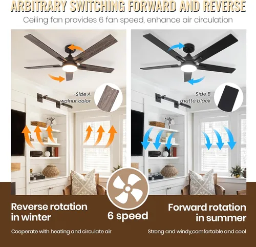 Vista 3 de Ventiladores de techo con luces, ventilador de techo negro de 52 pulgadas con luz y control remoto, reversible, 3CCT, regulable, silencioso