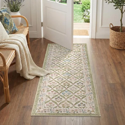 Vista 36 de jinchan Haden - Alfombra de entrada de 2 x 3 pulgadas, diseño floral vintage, lavable, suave, antideslizante, de pelo bajo, para puerta, cocina