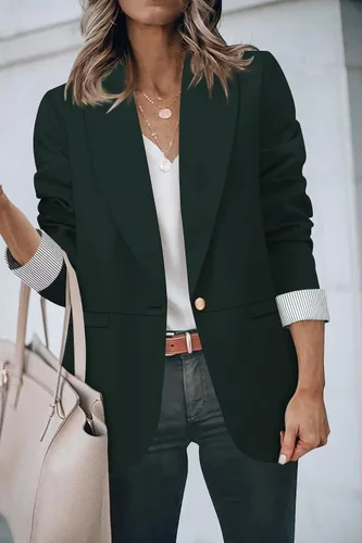 Vista 2 de Genhoo Chaquetas tipo blazer para mujer, con frente abierto, manga larga, para trabajo, oficina, casual, con bolsillos, tallas S-2XL