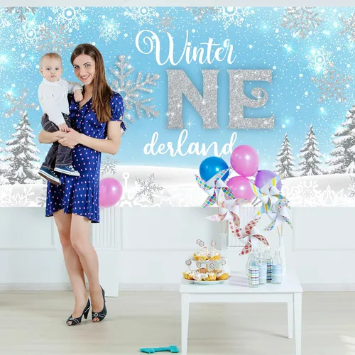 Vista 6 de Fondo de invierno Onederland para fiesta de primer cumpleaños, cartel de invierno para primer cumpleaños, fotografía de primer cumpleaños para bebé